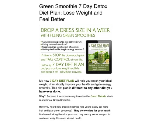 Green Smoothie 7 Day Detox Diet Plan: Lose Weight and Feel Better - Green Thickies: Filling Green Smoothie Recipes